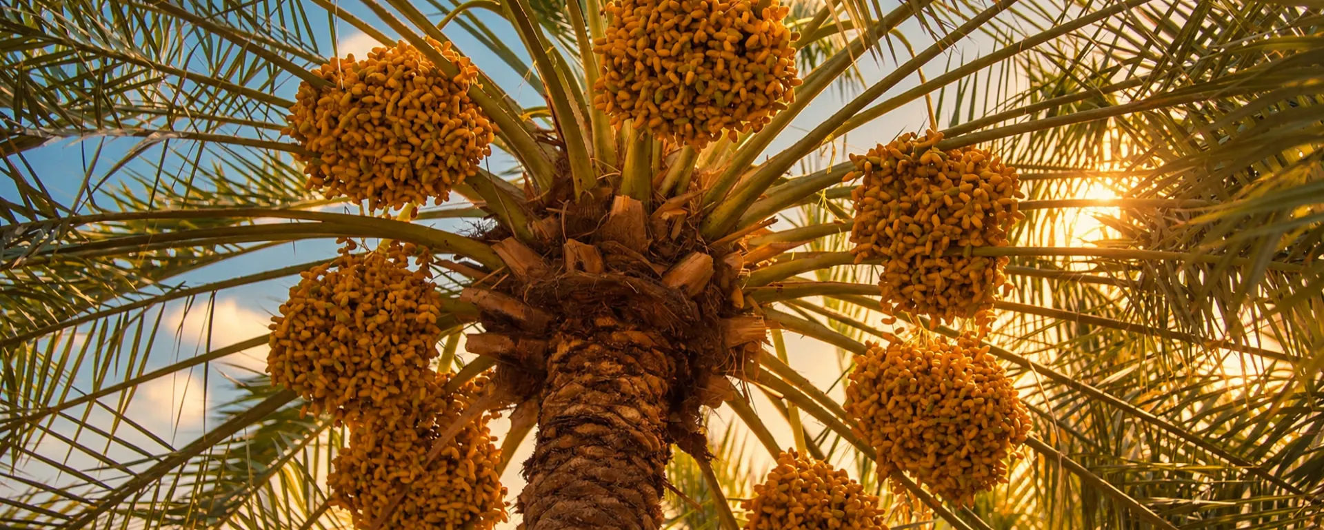 Régime de dattes sur le palmier, oasis de Kébili